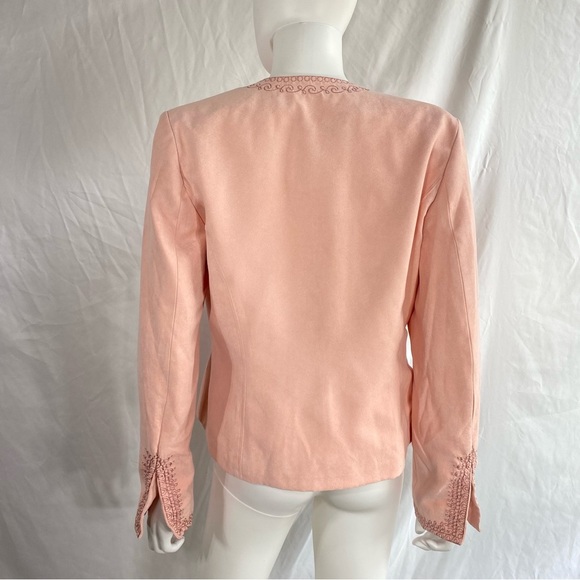 Dress Barn Microsuede Embroidered Trim Pale Peach Open Front Blazer - Picture 4 of 9